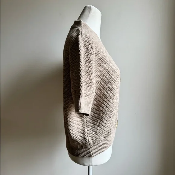 Zara Star Button Knit Women’s Cardigan Short Sleeve Tan Beige Size Medium - Picture 4 of 9